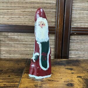 Vtg 90s Hand Painted Santa Claus Wood Figure Cyprus Knee Christmas folk art